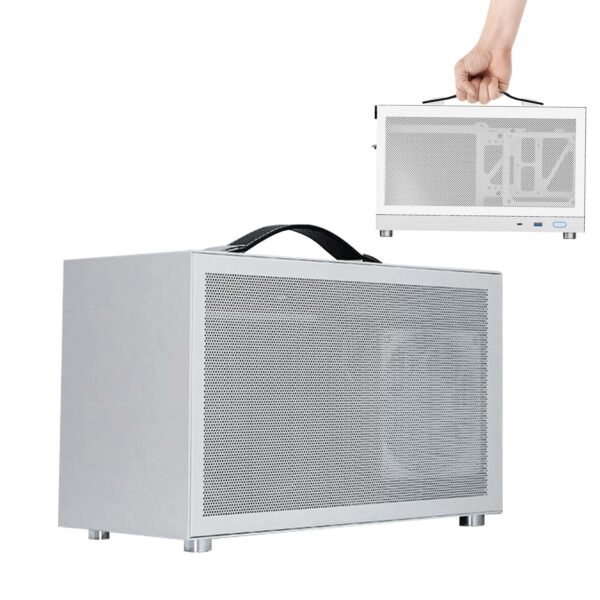 CPU Case Holder, Pc Holder Computer Case with Fan, Adjustable Under Desk and Wall Pc Mount, Fan Desktop Case with Mesh Front Panel, Portable Computer Host Pc Accessories for Home Workplace