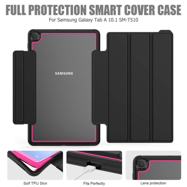 TianTa Galaxy Tab A 10.1 Case 2019, Slim Leather Full Body Hard Back Shell Smart Cover with Built-in Screen Protector for Samsung Galaxy Tab A 10.1 inch SM-T510/T515/T517, Black/Rose - Image 4
