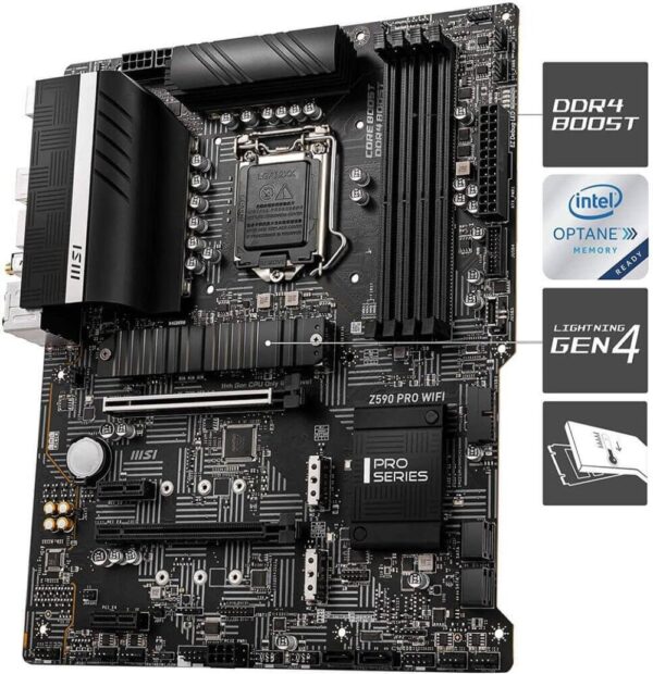 MSI Z590 PRO WiFi ProSeries PC Gaming Motherboard (ATX, 11th/10th Gen Intel Core, LGA 1200 Socket, DDR4, PCIe 4, M.2 Slots, USB 3.2 Gen 2, 2.5G LAN, DP/HDMI, Wi-Fi 6E) (Renewed) - Image 3