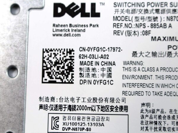 Dell PE T610/R710 870W Power Supply (YFG1C) - Image 7