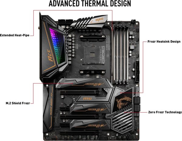 MSI MEG X570 ACE Gaming Motherboard (AMD AM4, DDR4, PCIe 4.0, SATA 6Gb/s, M.2, USB 3.2 Gen 2, AX Wi-Fi 6, 2.5G LAN, ATX, Mystic Light RGB Lighting) (Renewed) - Image 2