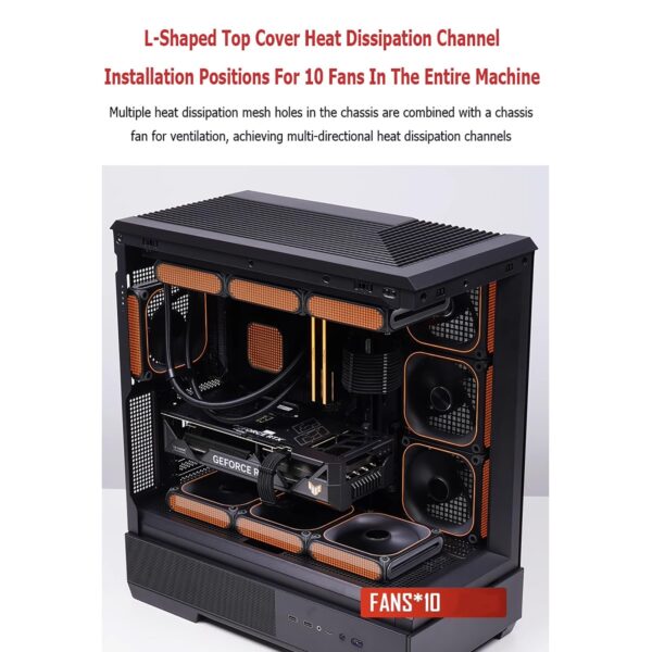 Computer Cases, Mid-Tower PC Gaming Case ATX/M-ATX/ITX - Front I/O TPYE-C Port - Tempered Glass- 10 Fan Installation Position - Water Cooling Installation Ready(E) - Image 7