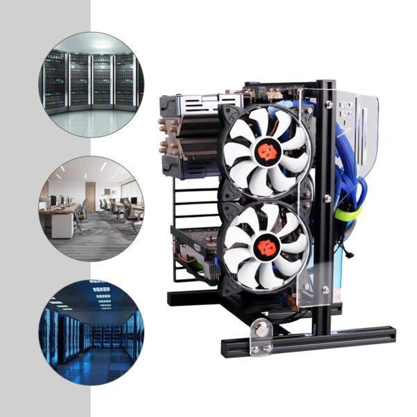 DIY Computer Motherboard Case Rack, Bare Metal PC Frame Vertical Test Bench Computer Case, Self-Assembly Open Air Water Cooling Fan Chassic Rack, Fits ITX M-ATX ATX Motherboard Open Chassis (Black) - Image 5