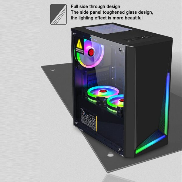 ARrase PC Case,Supports Micro-ATX Mini-ITX Gaming Computer Cases,Pre-Installed with 8 Fans,Light Bar,Suitable for Gaming and Office Work (Color : Black), 18648 - Image 4