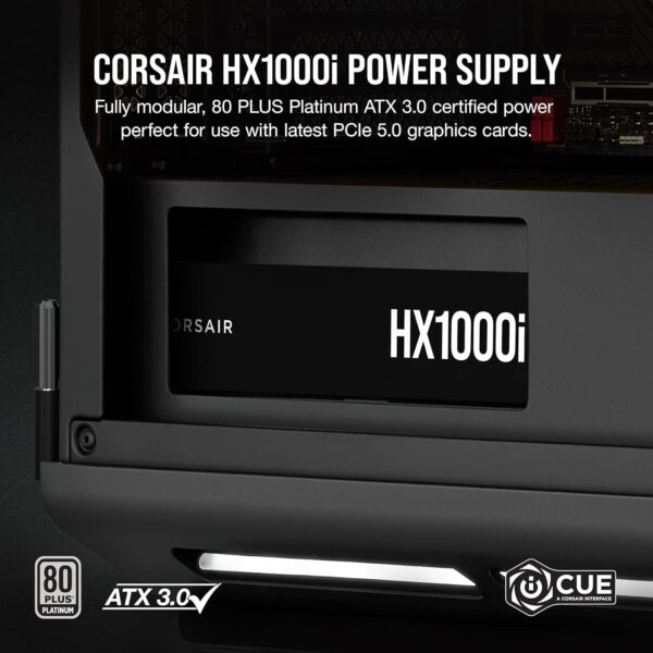 Corsair HX1000i Fully Modular Ultra-Low Noise ATX Power Supply - ATX 3.0 & PCIe 5.0 Compliant - Fluid Dynamic Bearing Fan- 80 Plus Platinum Efficiency - Black (Renewed) - Image 2