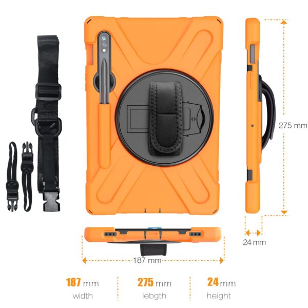 TianTa Case for Galaxy Tab S8 2022, Heavy Duty Shockproof Rugged Defender Kids Case with Rotatable Kickstand, Hand/Shoulder Strap for Galaxy Tab S8 2022 (SM-X700/SM-X706) 11 inch - Orange - Image 7
