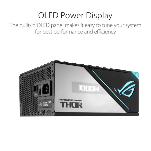 ASUS ROG Thor 1000W Platinum II Fully Modular Power Supply (1000 Watt, 80+ Platinum, Lambda A++ Certified, ROG Heatsinks, 135mm PWM Fan, 0dB Mode, OLED Panel, Sleeved Cables, Aura Sync) (Renewed) - Image 7