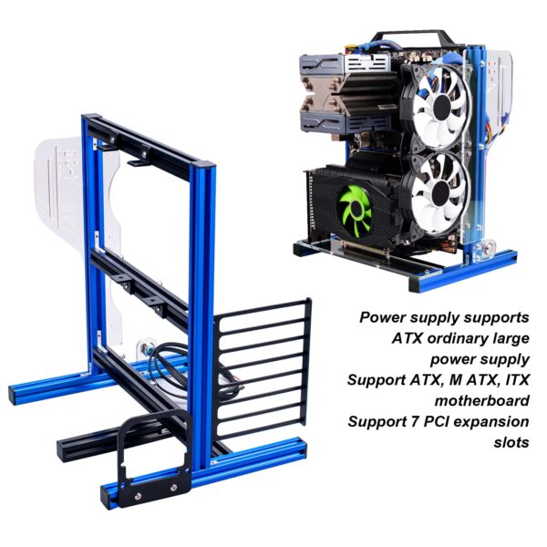 Computer Open Case Bracket, Excellent Open Computer Case Heat Dissipation Vertical Aluminum DIY Frame Supports ATX MATX ITX Motherboard(Blue) - Image 4