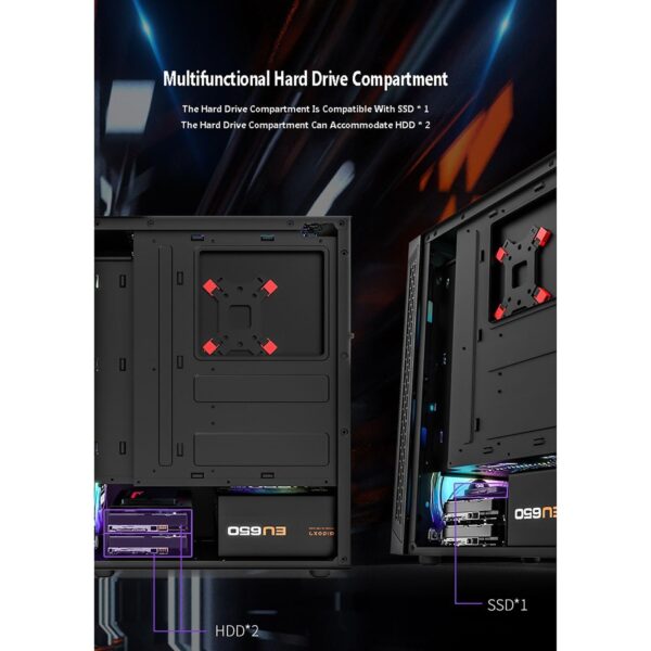 ATX Case, Mid-Tower PC Gaming Case ATX/M-ATX - Front I/O USB 3.0 Port - Tempered Glass Side Panel - Support Water Cooling - 8 Fan Position - Image 5