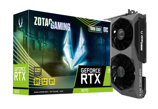 ZOTAC Gaming GeForce RTX 3070 Twin Edge OC 8GB GDDR6 256-bit 14 Gbps PCIE 4.0 Gaming Graphics Card, IceStorm 2.0 Advanced Cooling, White LED Logo Lighting, ZT-A30700H-10P (Renewed)