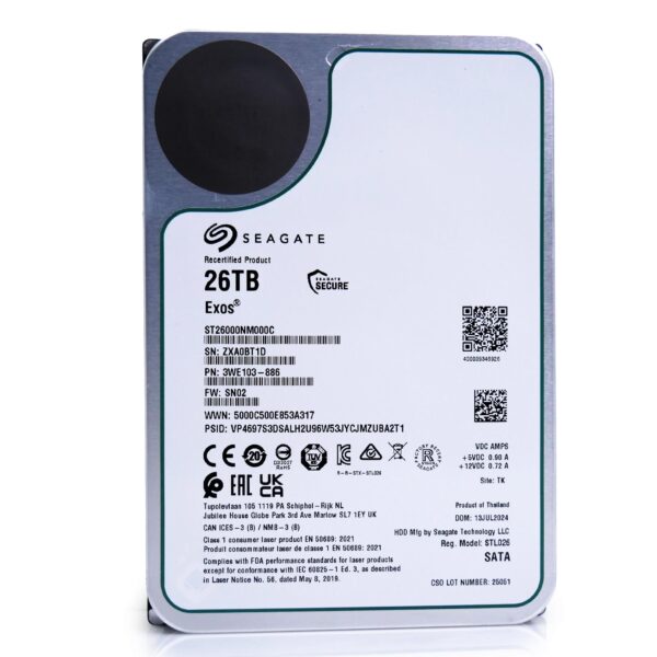 Seagate Exos 26TB Enterprise Hard Drive HDD SATA 6Gb/s 512MB Cache 7200 RPM 512e CMR Helium Sealed 3.5in Hard Drive ST26000NM000C (Renewed) - Image 7