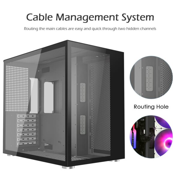 SZD S580 ATX Mid-Tower PC Case, Desktop Gaming Computer Chasssis, Front I/O USB Type-C Port, Dual Tempered Glass Panels, High-Airflow Perforated Top Panel, Fan not Included(Black) - Image 7