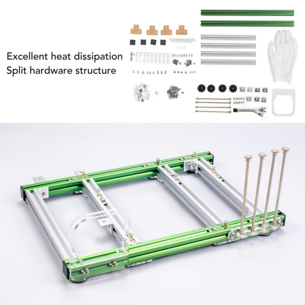 DIY Open Frame Case, DIY MATX Motherboard Aluminum Alloy Computer PC Case Chassis 360x248mm Support 4 PCI Slot Gaming PC Case for ATX Ordinary Large Power Supply (Green Silver) - Image 7