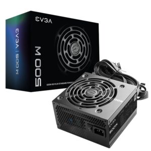 EVGA 500 W1, 80+ WHITE 500W, 3 Year Warranty, Power Supply 100-W1-0500-KR, Black (Renewed)