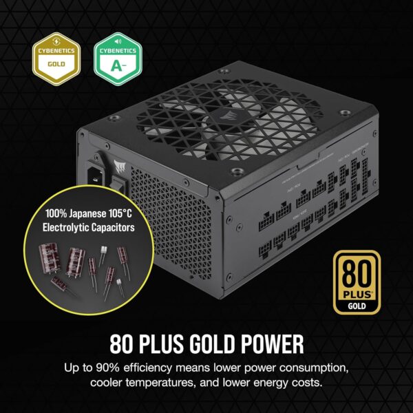 Corsair RM1200x Shift Fully Modular ATX Power Supply - Modular Side Interface - ATX 3.0 & PCIe 5.0 Compliant - Zero RPM Fan Mode - 105°C-Rated Capacitors - 80 Plus Gold Efficiency - Black (Renewed) - Image 8