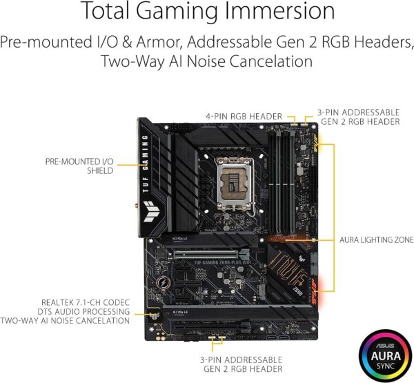 Asus TUF Gaming Z690-PLUS WiFi Socket LGA1700/ Intel Z690/ DDR5/ WiFi&Bluetooth/ SATA3&USB3.2/ M.2/ ATX Motherboard (Renewed) - Image 2