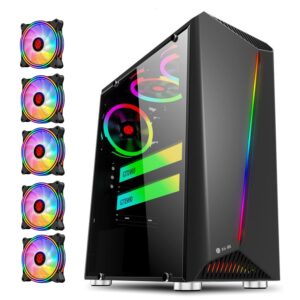 Mid Tower Computer Case,with 6PCS 120 mm ARGB Fans ATX Gaming Case, USB3.0 x 1, 290 mm Radiator Support Black (Black)