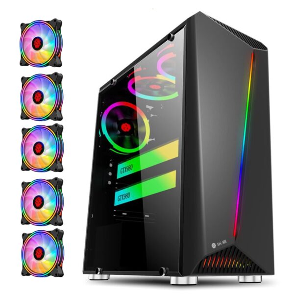 Mid Tower Computer Case,with 6PCS 120 mm ARGB Fans ATX Gaming Case, USB3.0 x 1, 290 mm Radiator Support Black (Black)