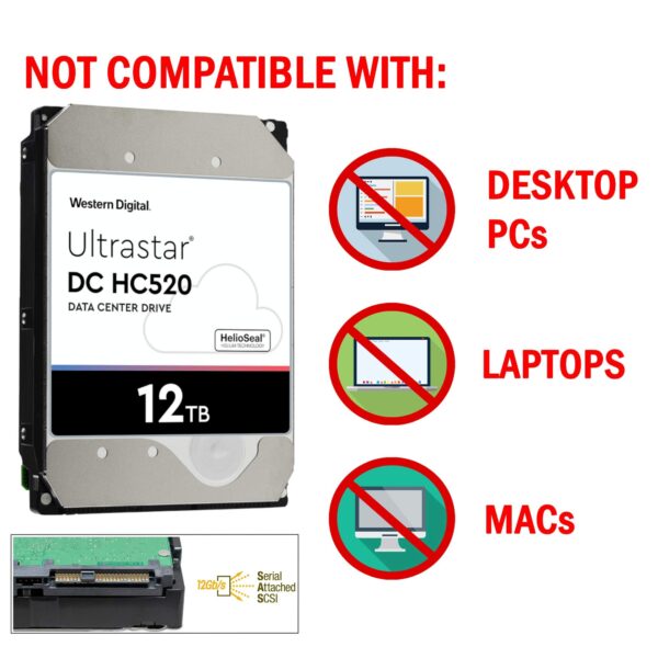 HGST WD Ultrastar DC HC520 HUH721212AL4200 12TB HDD 7200 RPM SAS 12Gb/s Interface 4Kn ISE 3.5-Inch Helium Data Center Enterprise Internal Hard Disk Drive HDD (Renewed) - Image 2