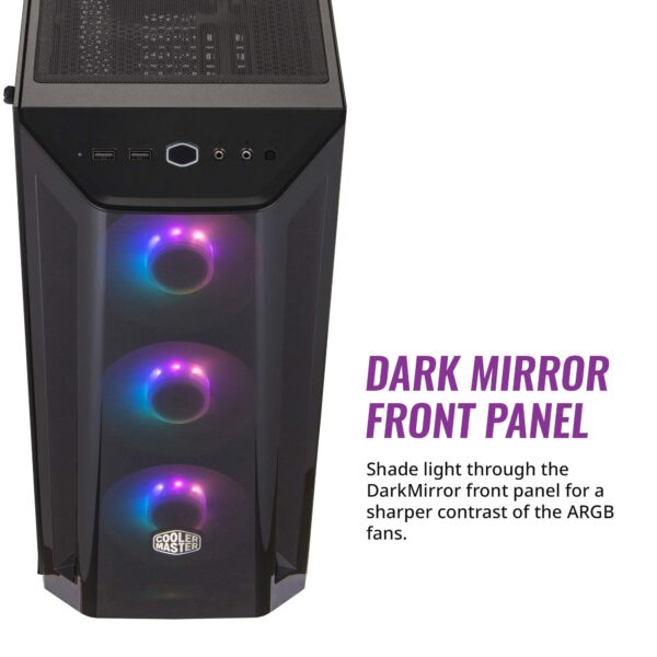 Cooler Master MasterBox MB520 ARGB - ATX PC Case with Tinted Front Panel, 3 x 120mm Pre-Installed Fans, Glass Side Panel, Flexible Air Flow Configurations - ARGB - Image 3