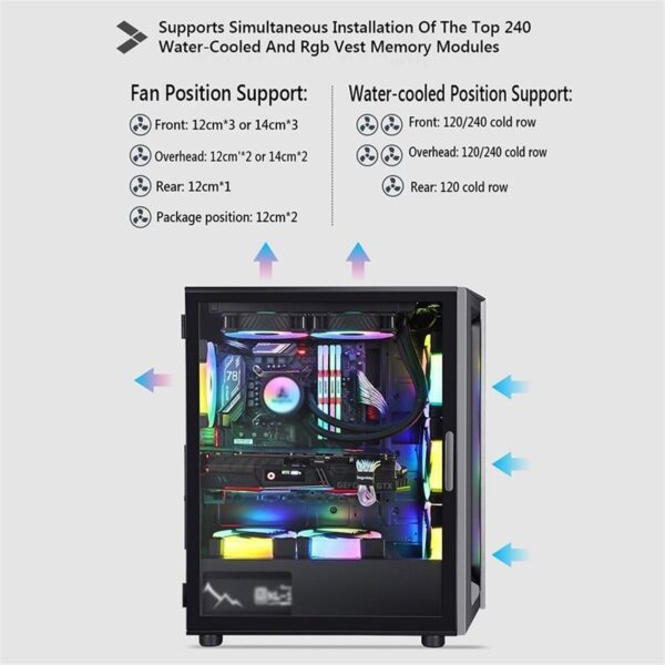 Computer Case Tempered Glass Mid-Tower ATX Case - Compatible with ATX Motherboard - High-Airflow - Cable Management System - USB 3.0 - Multiple Colors(White) - Image 4