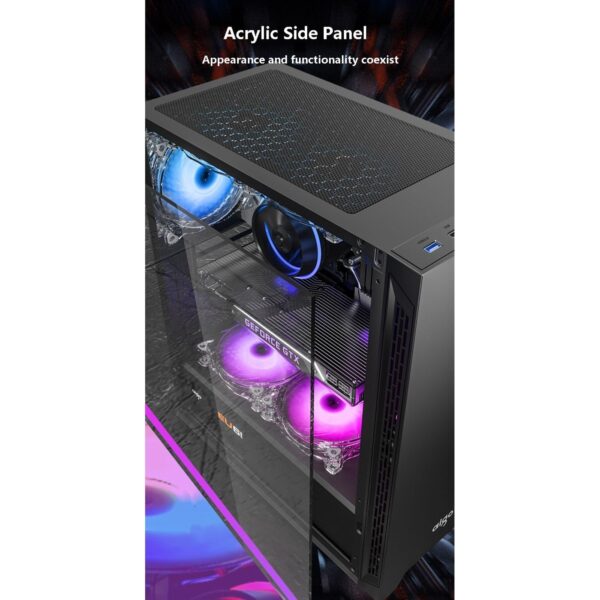 ATX Case, Mid-Tower PC Gaming Case ATX/M-ATX - Front I/O USB 3.0 Port - Tempered Glass Side Panel - Support Water Cooling - 8 Fan Position - Image 2