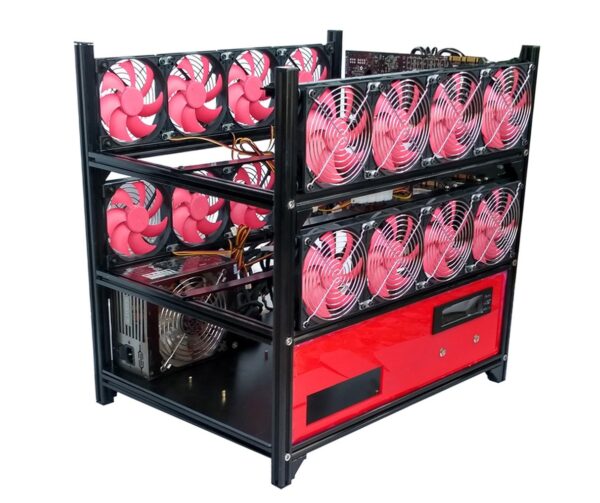 12GPU Open Air Mining Miner Frame Rig Case Set for ETH BTC LTC Ethereum with LCD Panel 16 Fan
