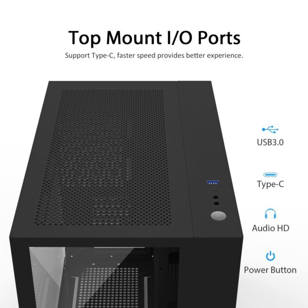 SZD S580 ATX Mid-Tower PC Case, Desktop Gaming Computer Chasssis, Front I/O USB Type-C Port, Dual Tempered Glass Panels, High-Airflow Perforated Top Panel, Fan not Included(Black) - Image 4