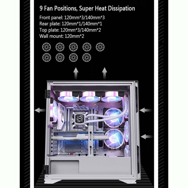 BBNB Gaming Case,Mid-Tower PC Gaming Case E-ATX/ATX/M-ATX/ITX - Front I/O USB 3.0 Port - Hinge Glass Side Panel - 9 Fan Position - Water-Cooling Ready - Image 8