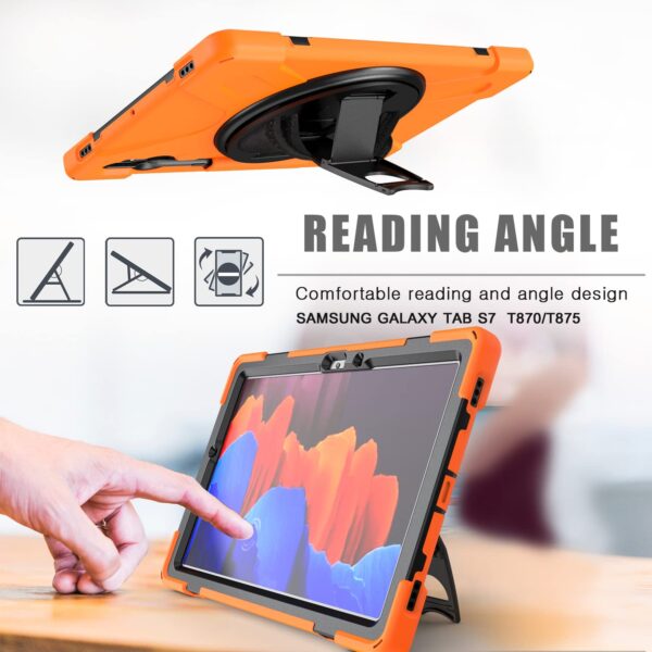 TianTa Case for Galaxy Tab S8 2022, Heavy Duty Shockproof Rugged Defender Kids Case with Rotatable Kickstand, Hand/Shoulder Strap for Galaxy Tab S8 2022 (SM-X700/SM-X706) 11 inch - Orange - Image 4