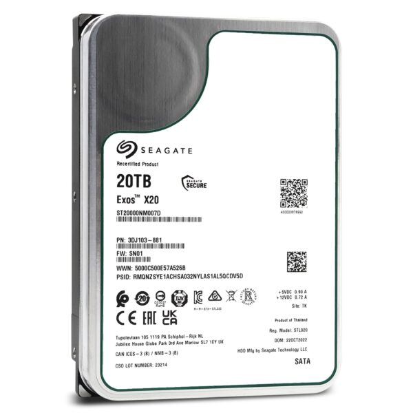 Seagate Exos X20 ST20000NM007D 20TB 7.2K RPM SATA 6Gb/s 3.5in Hard Drive (Renewed) - Image 3