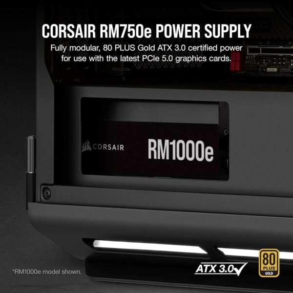 Corsair RM750e (2023) Fully Modular Low-Noise Power Supply - ATX 3.0 & PCIe 5.0 Compliant - 105°C-Rated Capacitors - 80 Plus Gold Efficiency - Modern Standby Support - Black (Renewed) - Image 2
