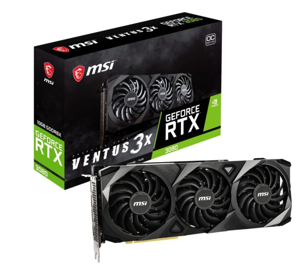 MSI Gaming GeForce RTX 3080 LHR 10GB GDRR6X 320-Bit HDMI/DP Nvlink Torx Fan 3 Ampere Architecture OC Graphics Card (RTX 3080 Ventus 3X 10G OC LHR) (Renewed)