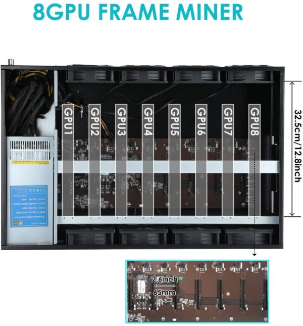 JWWYJ Ethereum Mining Rig System, Complete Crypto Miner with Windows10，Including 8gpu Mining Motherboard、2000w Power Supply、CPU、Ssd、Ram、PSU Computer Case Mining Machine（Without Gpu - Image 3