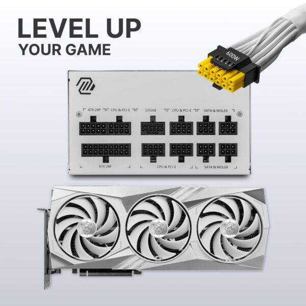 MSI MAG A850GL PCIE 5.1 White Gaming Power Supply - Full Modular - 80 Plus Gold Certified 850W - ATX 3.1 & PCIE 5.1 Ready Compact Size - ATX PSU - (Renewed) - Image 2