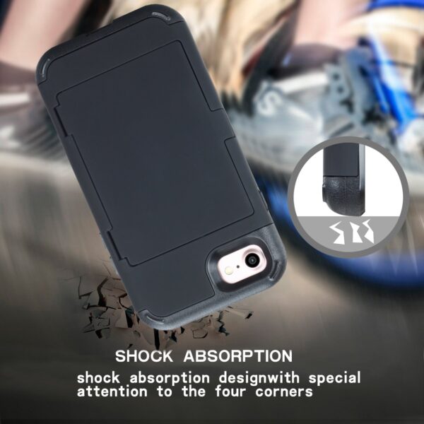 iPhone SE 2020 Case,Heavy Duty 3 Layers Mirror Case Silicone PU Shell Anti-Scratch Resistant Bumper Whit Card Slots [Military Defender] Protective Shockproof Cover for Apple iPhone SE 2020 (Black) - Image 7