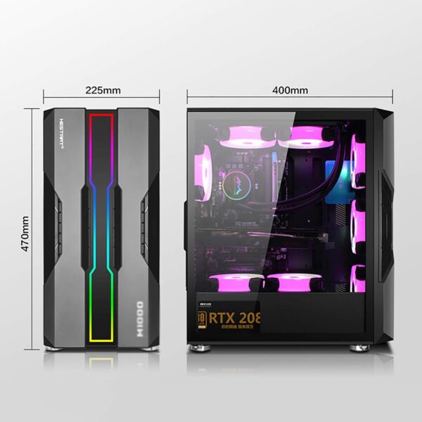 ZXFF Black ATX Case Mid-Tower Gaming Case with 1 Tempered Glass Window, I/O Panel USB3.0/USB2.0/Audio Port, with RGB Light Bar - Image 4