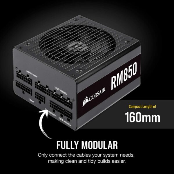 Corsair RM Series, RM850, 850 Watt, 80+ Gold Certified, Fully Modular Power Supply - Black (Renewed) - Image 5