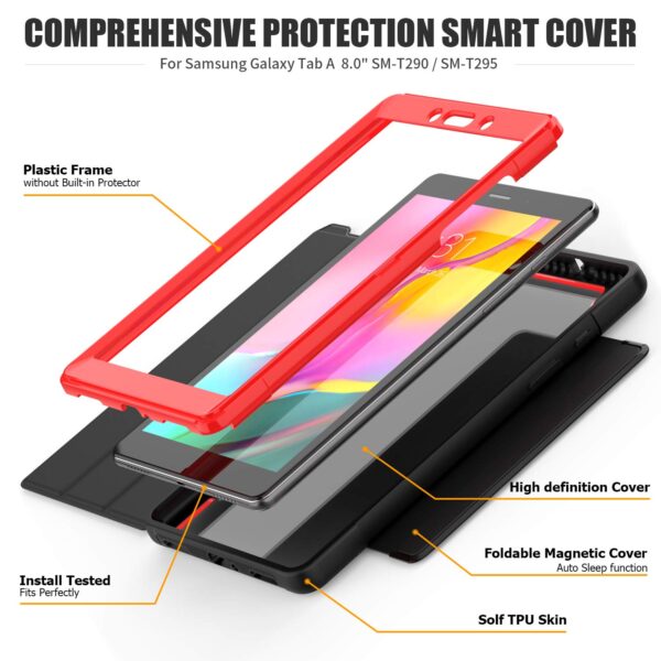 TianTa Galaxy Tab A 8.0 2019 Case SM-T290, Slim Leather Full Body Hard Back Shell Smart Cover with Screen Protector for Galaxy Tab A 8.0 Inch 2019 SM-T290/T295,Black/Red - Image 5
