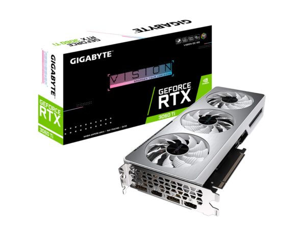 GIGABYTE GeForce RTX 3060 Ti Vision OC 8G Graphics Card, WINDFORCE 3X Cooling System, LHR, 8GB 256-bit GDDR6, GV-N306TVISION OC-8GD REV2.0 Video Card (Renewed)