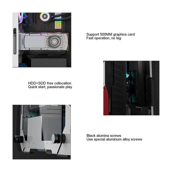 ZXFF Computer Case, Full-Tower ATX/M-ATX/ETX-PC Game Cabinet, Tempered Glass Side Panel, 8 Fan Positions-Support Water Cooling + Air Cooling (Color : White) - Image 6