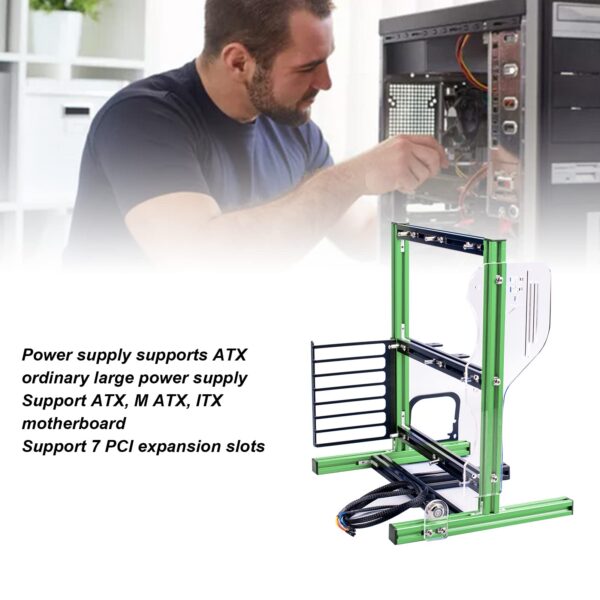 Septpenta DIY Chassis Bracket, Open Case Bracket, Split Hardware Structure, Excellent Heat Dissipation, Support ATX, M ATX, ITX Motherboard, Aluminum DIY Chassis Frame(Green & Black) - Image 3