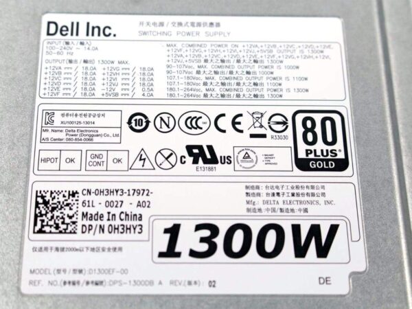 Dell Precision T7600 T7610 1300W 2 Fan 100-240V Power Supply Unit PSU D1300EF-00 0H3HY3 CN-0H3HY3 6MKJ9 MF4N5 (Renewed) - Image 5