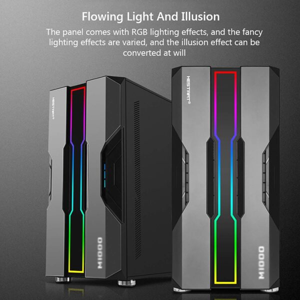 ZXFF Black ATX Case Mid-Tower Gaming Case with 1 Tempered Glass Window, I/O Panel USB3.0/USB2.0/Audio Port, with RGB Light Bar - Image 3
