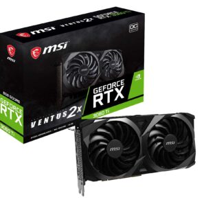 MSI Gaming GeForce RTX 3060 Ti LHR 8GB GDRR6 256-Bit HDMI/DP Nvlink Torx Fan 3 Ampere Architecture OC Graphics Card (RTX 3060 Ti Ventus 2X 8G OCV1 LHR) (Renewed)