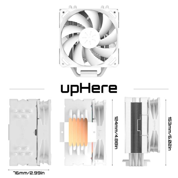 upHere White CPU Air Cooler,5 Heat Pipes,120mm PWM Processor 180W TDP Fan for AMD Ryzen AM4 Universal Socket/Intel LGA115X - Image 2