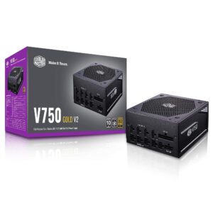 Cooler Master V750 Gold V2 Full Modular,750W, 80+ Gold Efficiency, Semi-fanless Operation, 16AWG PCIe high-Efficiency Cables (Renewed)