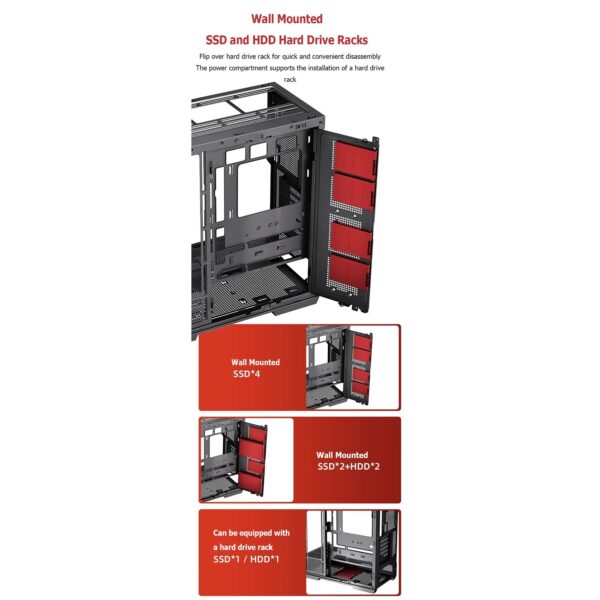 Computer Cases, Mid-Tower PC Gaming Case ATX/M-ATX/ITX - Front I/O TPYE-C Port - Tempered Glass- 10 Fan Installation Position - Water Cooling Installation Ready(E) - Image 8