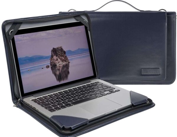 Broonel Blue Leather Laptop Messenger Case - Compatible with ASUS Chromebook Flip C434 2-in-1 14 Laptop