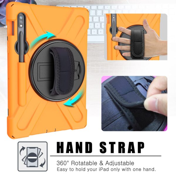 TianTa Case for Galaxy Tab S8 2022, Heavy Duty Shockproof Rugged Defender Kids Case with Rotatable Kickstand, Hand/Shoulder Strap for Galaxy Tab S8 2022 (SM-X700/SM-X706) 11 inch - Orange - Image 5